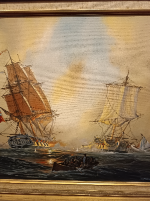 Shop our collection of detailed oil paintings by Donald MacLeod. Experience the dramatic sea battle of HMS Nymphe and the French frigate Cléopâtre in a stunning 75 x 60cm size artwork now.