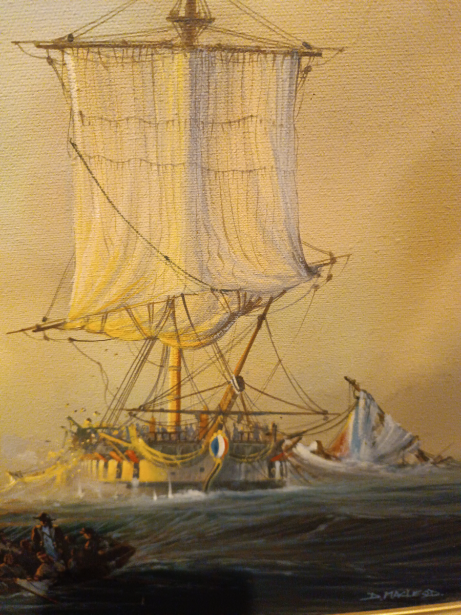 Shop our collection of detailed oil paintings by Donald MacLeod. Experience the dramatic sea battle of HMS Nymphe and the French frigate Cléopâtre in a stunning 75 x 60cm size artwork now.