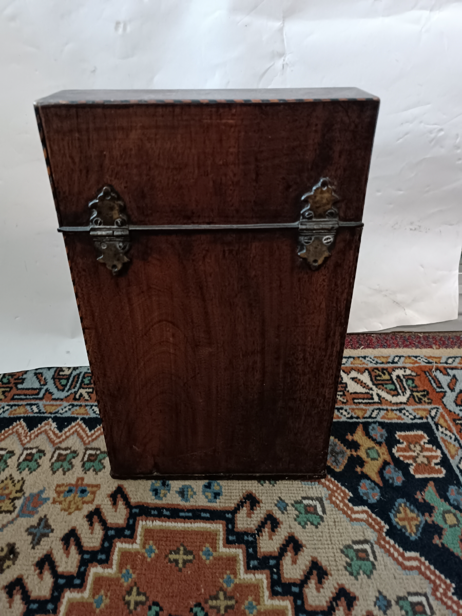 Explore our collection of Georgian Inlaid mahogany cutlery boxes. Classic serpentine fronted design, good condition, 36 cm height. Missing key. Shop now!