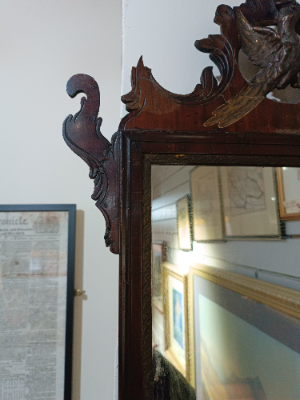 Georgian Mahogany Fretwork Mirror With Gilt Bird Crest