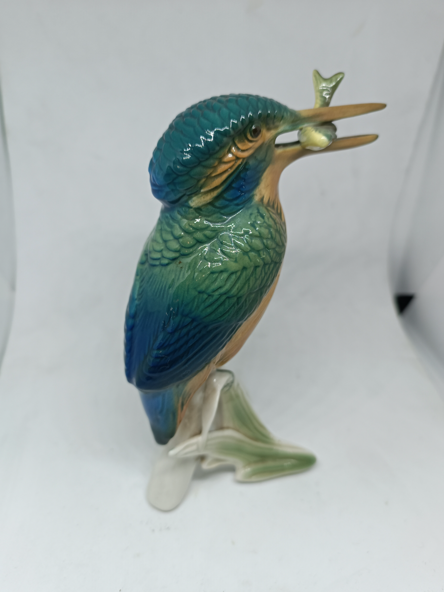 German Karl Ens Porcelain Of KingFisher With A Fish