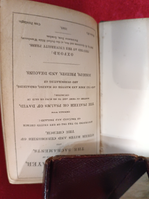 A set of 2 x common prayer books in case.  The first one is common prayer and the administration of The sacaments and other rites and ceremonies of the church, dated 1848.  The other is the proper lessons to be read at morning & evening prayer, dated 1849. Size of the case 11 cm long x 8 cm wide x  6 cm deep.