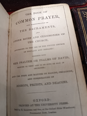 A set of 2 x common prayer books in case.  The first one is common prayer and the administration of The sacaments and other rites and ceremonies of the church, dated 1848.  The other is the proper lessons to be read at morning & evening prayer, dated 1849. Size of the case 11 cm long x 8 cm wide x  6 cm deep.