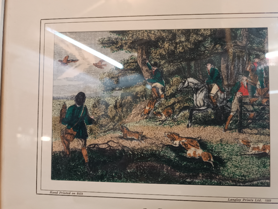 Explore our collection of hand-printed silk pictures like the "Pheasant Hawking" by Langley Ltd, 1959. Shop now, reveal a world of elegance at home. Size 27 x 22 cm.