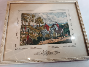 Explore our collection of Langley Ltd's 1958 silk prints. Featuring the popular "Fox Hunting" print, sized 27 x 22 cm. Shop now for quality vintage prints!
