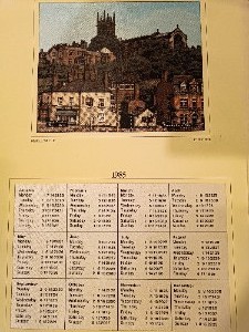 Discover our 1985 silk calendar featuring Brocklehurst church. Hand Printed, it's a unique piece. Size 38 x 25 cm. Don't miss out, shop now!