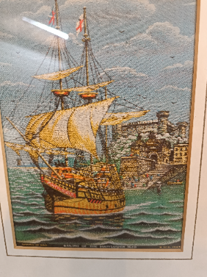 Discover our hand-woven silk picture Sailing of the Mayflower 1620, meticulously crafted in Macclesfield. Sized at 30x24 cm. Shop now to enrich your art collection.