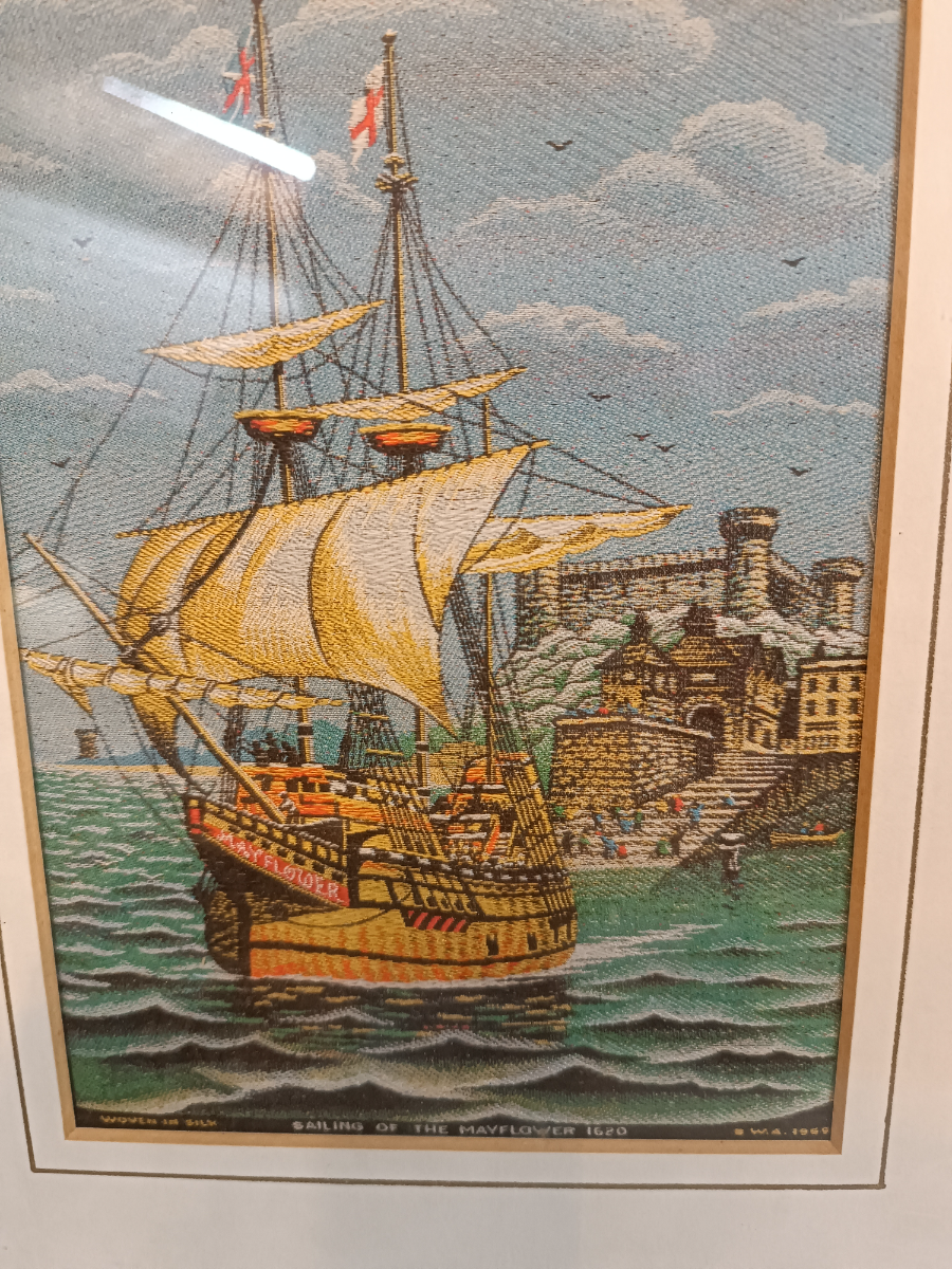 Discover our hand-woven silk picture Sailing of the Mayflower 1620, meticulously crafted in Macclesfield. Sized at 30x24 cm. Shop now to enrich your art collection.