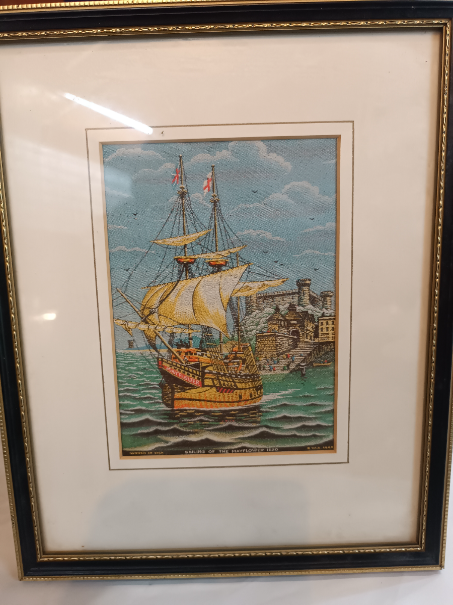 Discover our hand-woven silk picture Sailing of the Mayflower 1620, meticulously crafted in Macclesfield. Sized at 30x24 cm. Shop now to enrich your art collection.