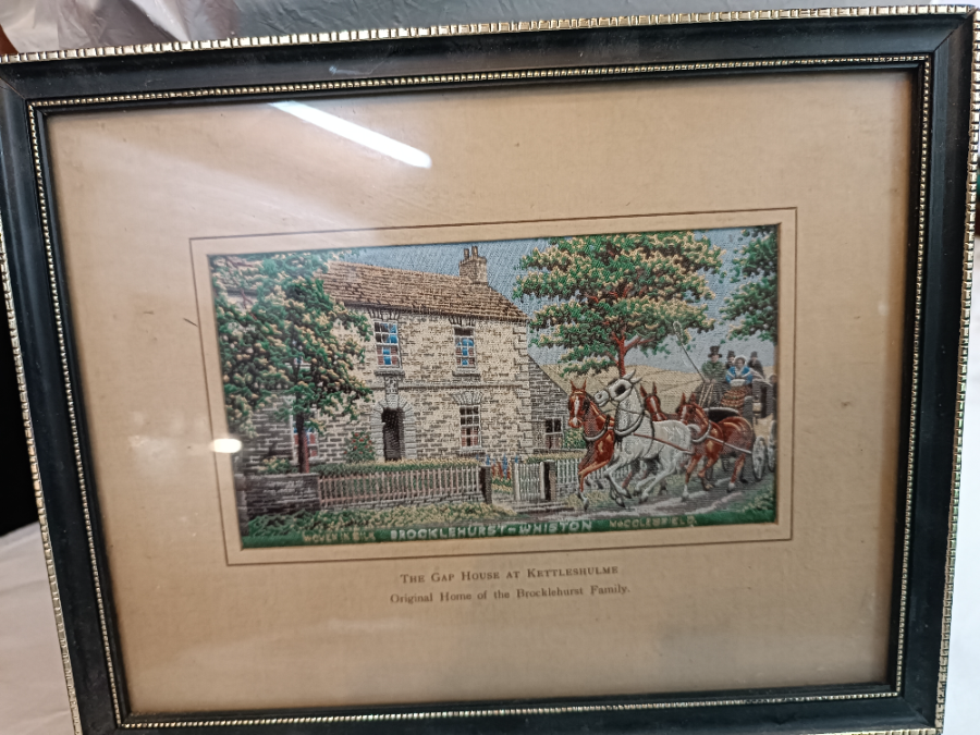 Discover our exquisite hand-woven silk picture, The Gap House at Kettleshulme - a tribute to the Brocklehurst family's original home. Own it now! Size: 25 x 20 cm.