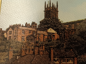 Discover our 1985 silk calendar featuring Brocklehurst church. Hand Printed, it's a unique piece. Size 38 x 25 cm. Don't miss out, shop now!