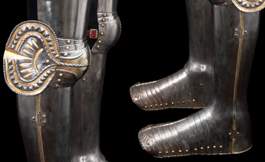 Discover 16th-century style decorative full field armor, inspired by Charles V's KD Garniture. Expertly forged by Severino Consentino & Higinio Antonio Lorente. Explore specifications and history now!