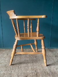 Heavy Antique Vintage Solid Beech Wood Elbow Smokers Captains Arm Chair In GC
