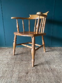 Heavy Antique Vintage Solid Beech Wood Elbow Smokers Captains Arm Chair In GC