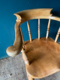 Heavy Antique Vintage Solid Beech Wood Elbow Smokers Captains Arm Chair In GC