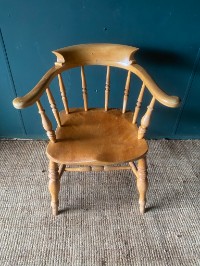 Heavy Antique Vintage Solid Beech Wood Elbow Smokers Captains Arm Chair In GC