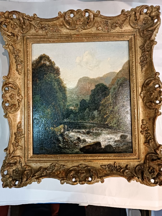 Discover captivating artistry with Henry Dawson's oil canvas "River In North Wales". Explore this unique British landscape masterpiece, handpicked for your collection. Book a viewing now!