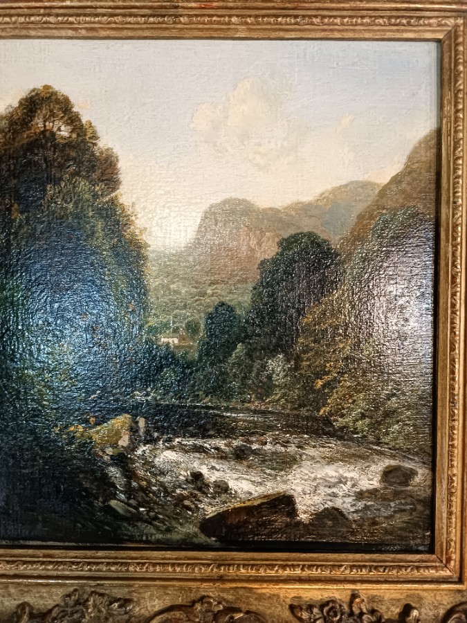 Discover captivating artistry with Henry Dawson's oil canvas "River In North Wales". Explore this unique British landscape masterpiece, handpicked for your collection. Book a viewing now!