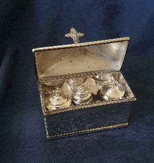 Discover our collection of vintage, silver-plated Holy Oils Stocks. Explore now for unique, functional pieces with tight-fitting lids. Don't miss out, shop today!