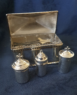Discover our collection of vintage, silver-plated Holy Oils Stocks. Explore now for unique, functional pieces with tight-fitting lids. Don't miss out, shop today!