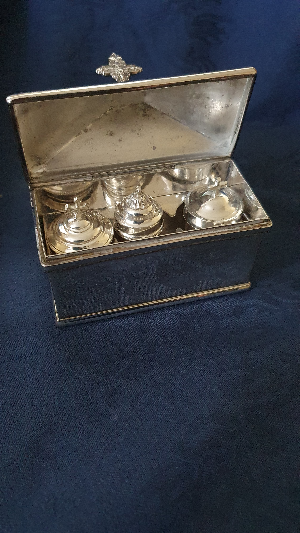 Discover our collection of vintage, silver-plated Holy Oils Stocks. Explore now for unique, functional pieces with tight-fitting lids. Don't miss out, shop today!