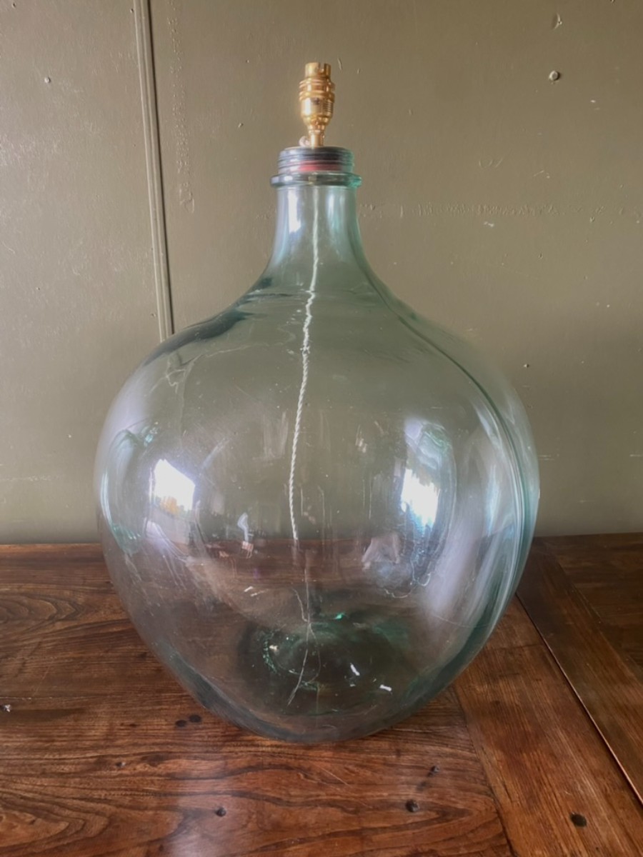 Huge Large Glass Bottle Table Lamp Antique 19th C. Carboy Rewired *2x Available