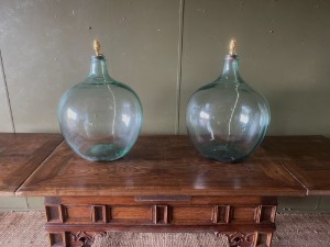Huge Large Glass Bottle Table Lamp Antique 19th C. Carboy Rewired *2x Available