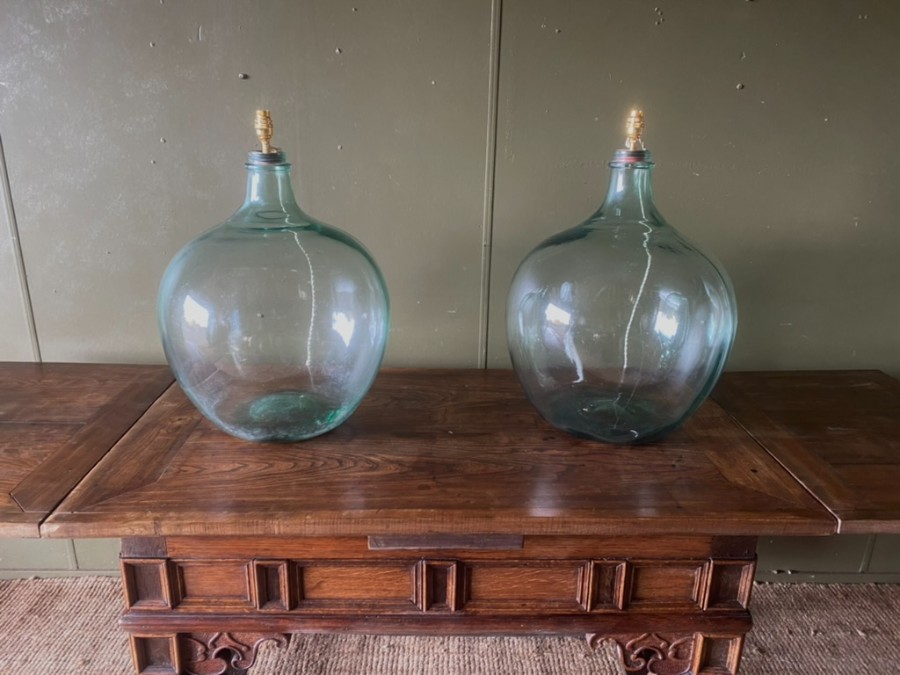 Huge Large Glass Bottle Table Lamp Antique 19th C. Carboy Rewired *2x Available