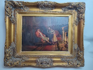 19th C.Oil On Board - Huntsman Resting By The Fire