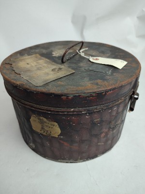 Japanned Busby Tin To The Warwickshire Yeomanry To Dudley Leigh.