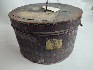 Japanned Busby Tin To The Warwickshire Yeomanry To Dudley Leigh.