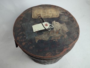 Japanned Busby Tin To The Warwickshire Yeomanry To Dudley Leigh.