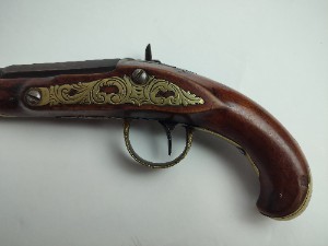 French Percussion Pistol with Brass Furniture