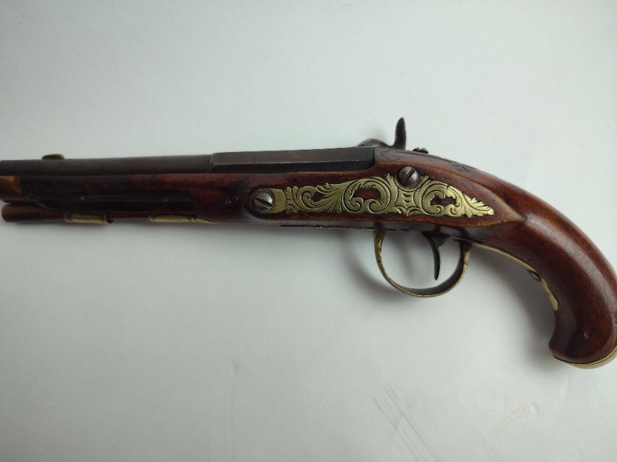 French Percussion Pistol with Brass Furniture