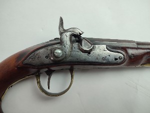 French Percussion Pistol with Brass Furniture