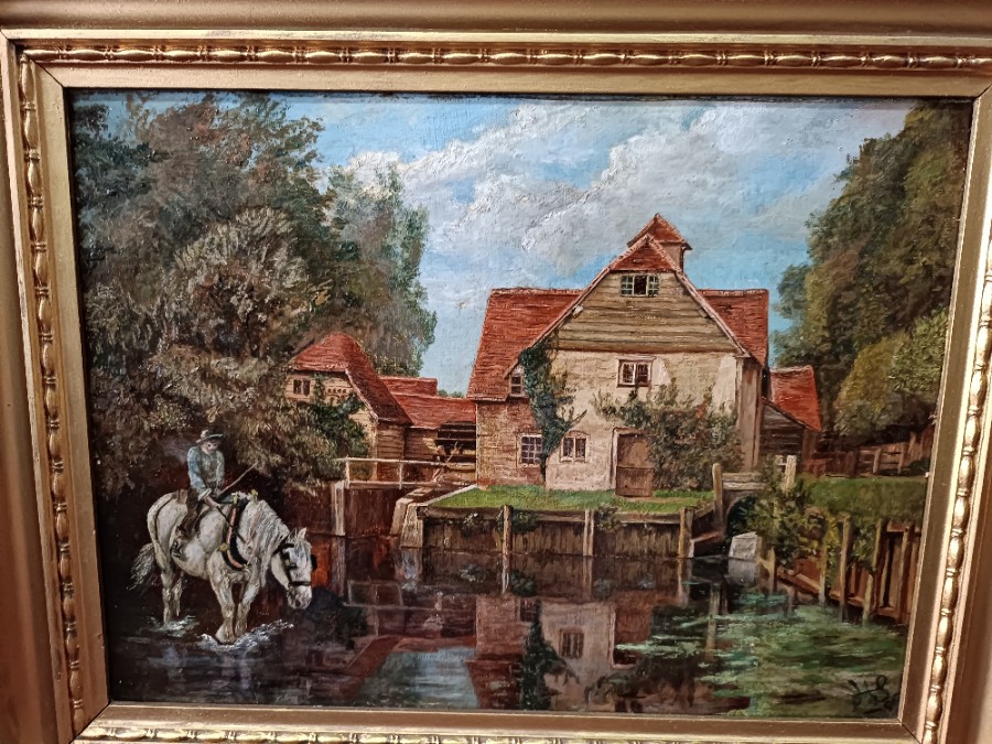 "The Watermill" Oil Painting Monogrammed HS