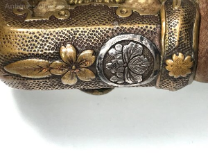 Japanese high quality Naval sword. Family silver crest emblem Kamon potentially linked to Higashikuni - no- miya branch of the Imperial Family. The signed tang sword in 2ww mounts blades exceptional and in reasonable Japanese polish has one nick to cutting edge see pictures, total length of  98 cm width 7cm depth 6 cm, reference 8.  Tel: +44 7505 165 843 We accept online payments for all our items listed: Bank transfer cash on collection or if wishing over the phone using your debit or credit cards, also doing layby payments plan, or email giving your address details & contact number and we shall send you your items invoice to make payment with your card. Send your request to - john.strong2@gmail.com