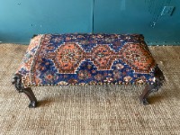 LARGE Antique Victorian Carved Rosewood Upholstered Wool Rug Footstool Stool