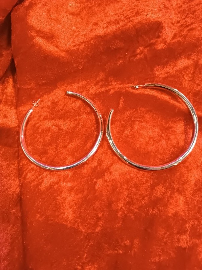 Large 925 Silver Hoop Earrings With Butterfly Closures