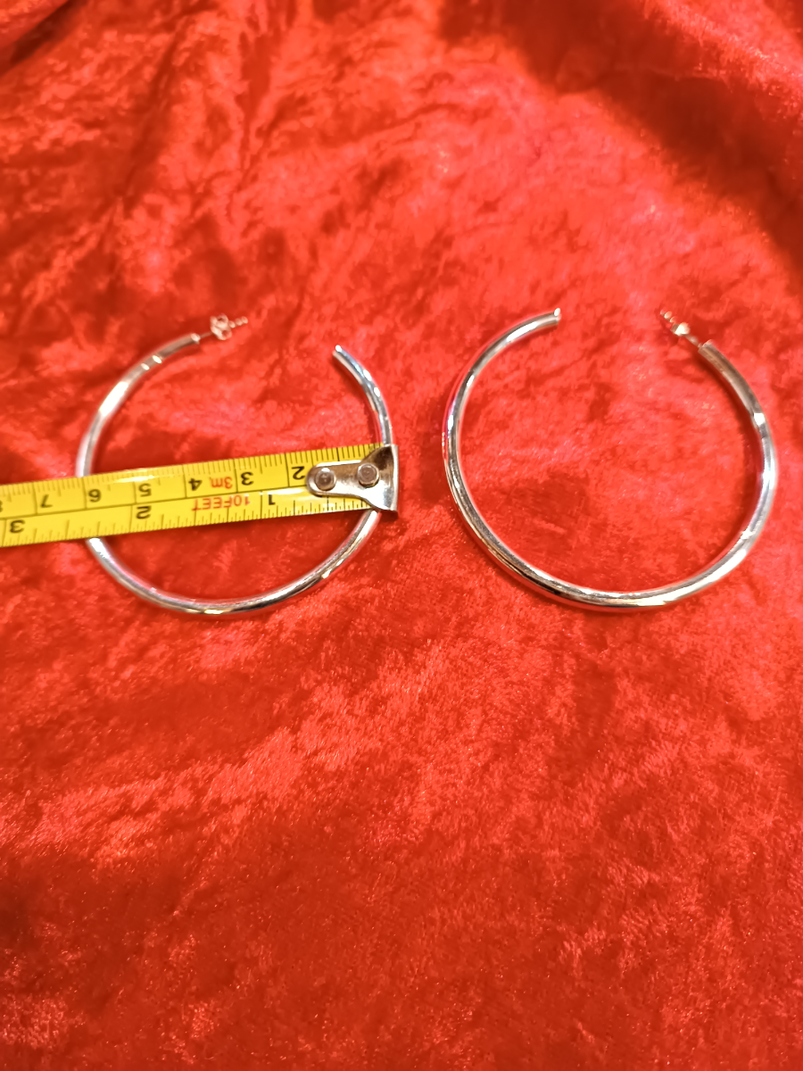 Large 925 Silver Hoop Earrings With Butterfly Closures