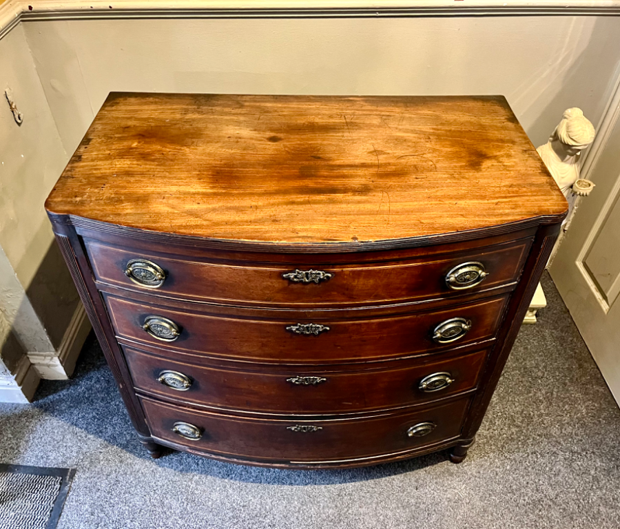 Large Antique 19th Century Regency Period Bow Fronted Chest Of Drawers C 1810