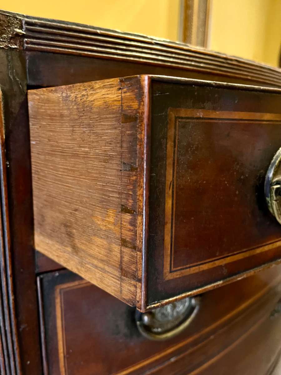 Large Antique 19th Century Regency Period Bow Fronted Chest Of Drawers C 1810