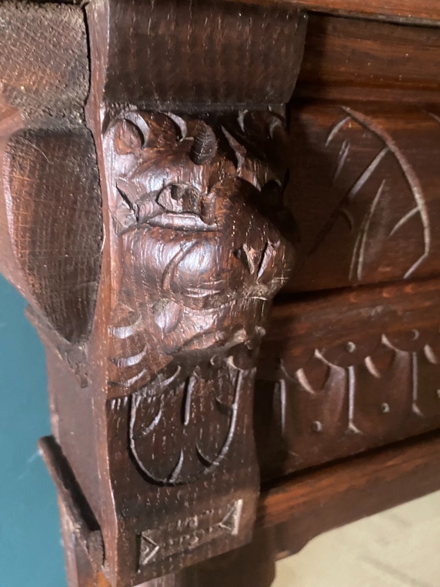 Large Antique French Mantle Mirror Carved Wood Frame Original Mercury Pier Glass