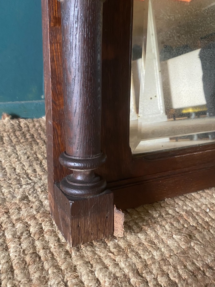 Large Antique French Mantle Mirror Carved Wood Frame Original Mercury Pier Glass