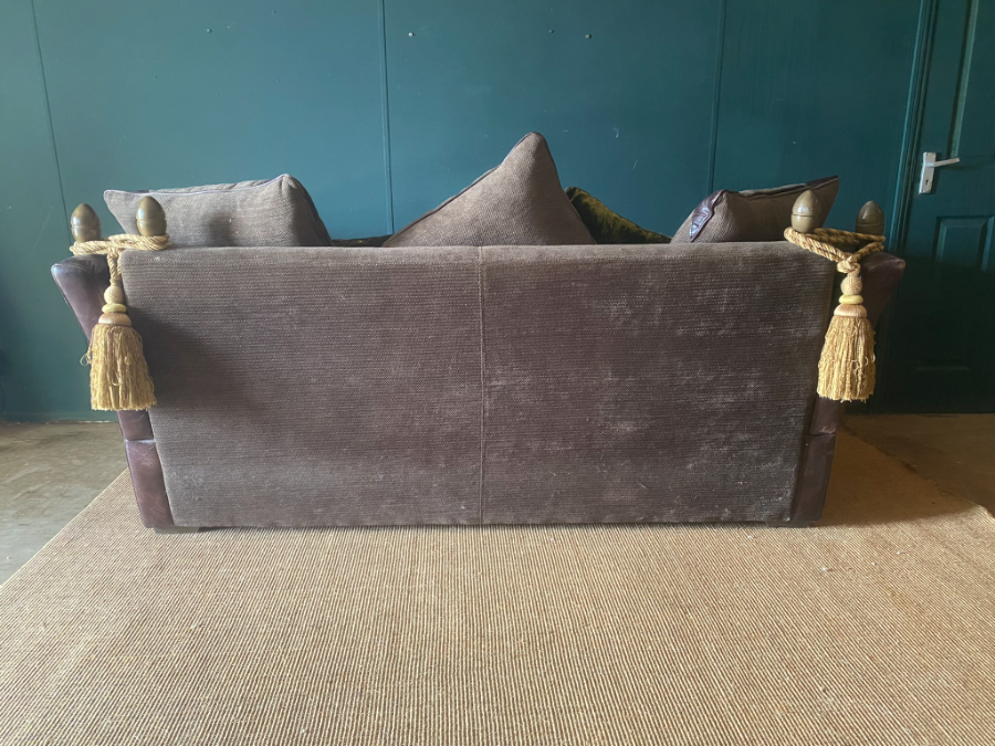 Large Antique Style Knowle Leather Settee 2 Seat Drop Arm Sofa + Kilim Cushions