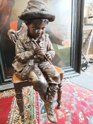 Large Bretby Terracotta Figure Of A Boy Clasping A Flute
