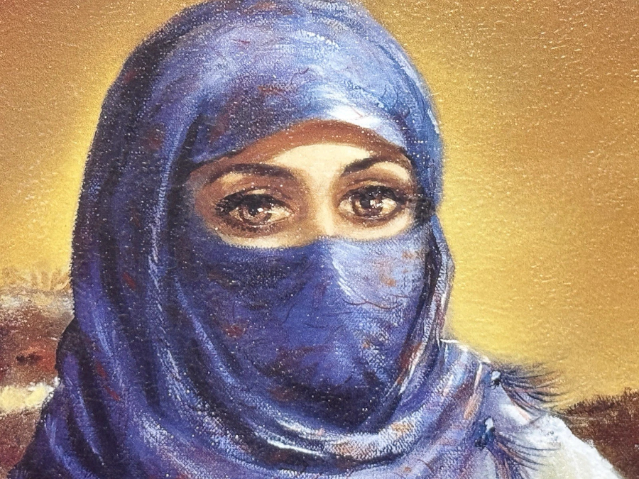Large Oil Painting Arabian Beauty Reclining In Bedouin Tent By S Rachelle