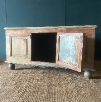 Large Rustic Indian Hardwood Coffee Table Storage Chest Cupboard Original Paint