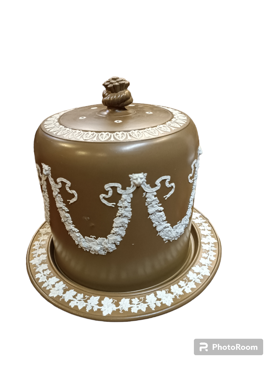Explore our collection of Victorian Jasperware Cheese Dishes. Adorned with grape vines, this 33cm dish is a vintage delight. Shop now for unique antiques!