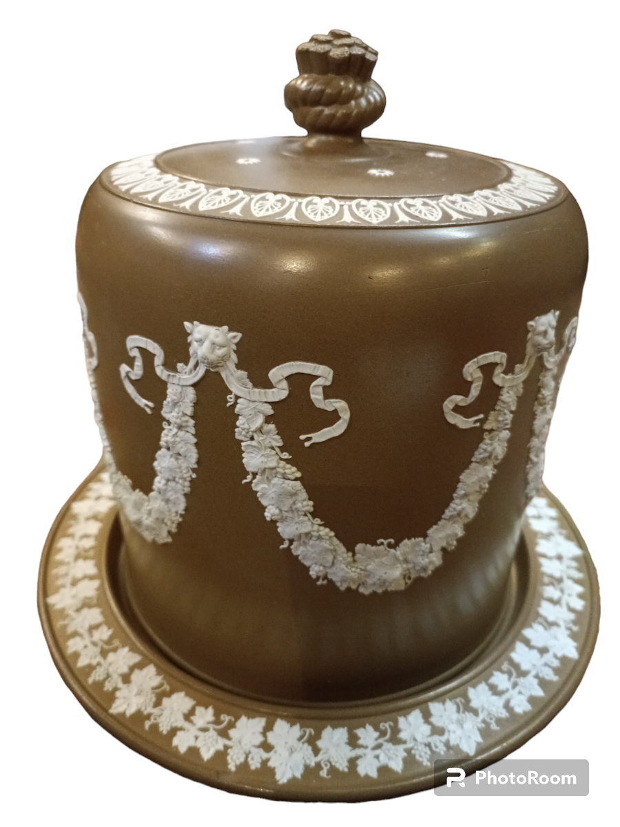 Explore our collection of Victorian Jasperware Cheese Dishes. Adorned with grape vines, this 33cm dish is a vintage delight. Shop now for unique antiques!